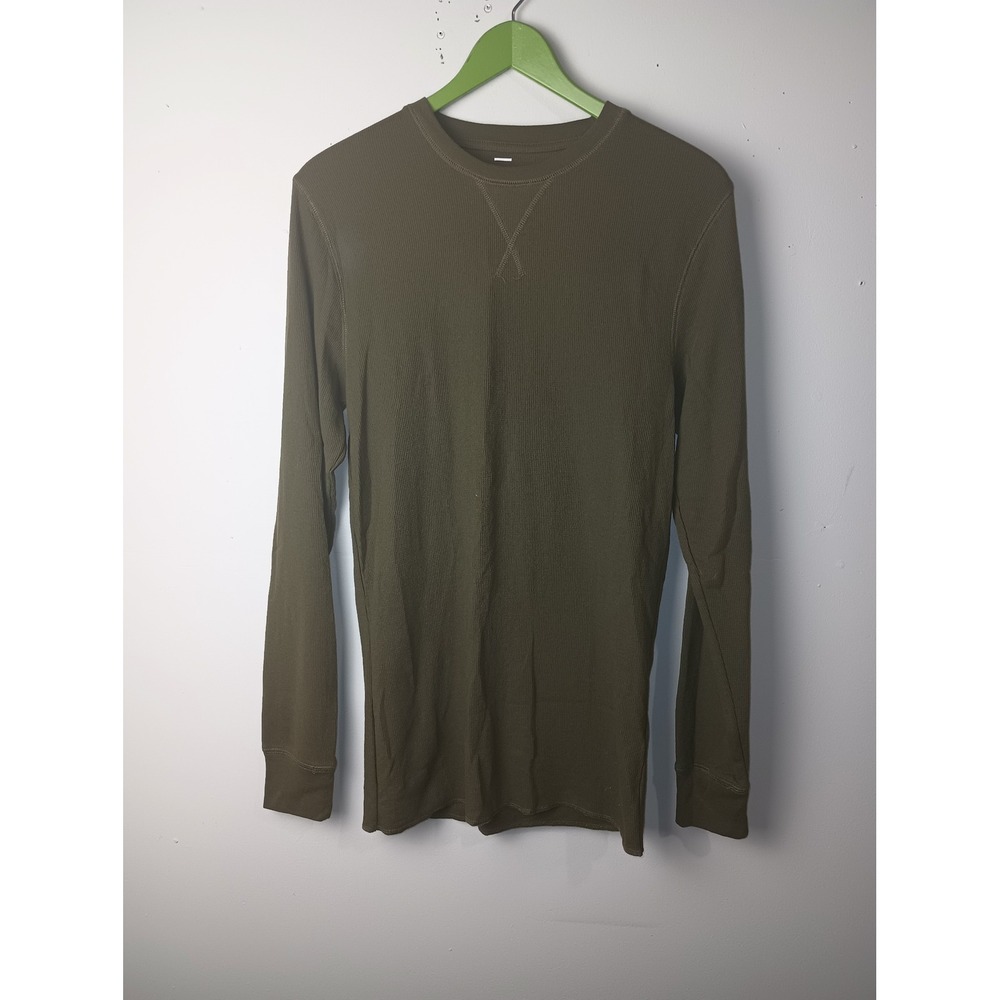 Public Opinion Mens Olive Green Waffle Knit Thermal Long Sleeve Shirt Small